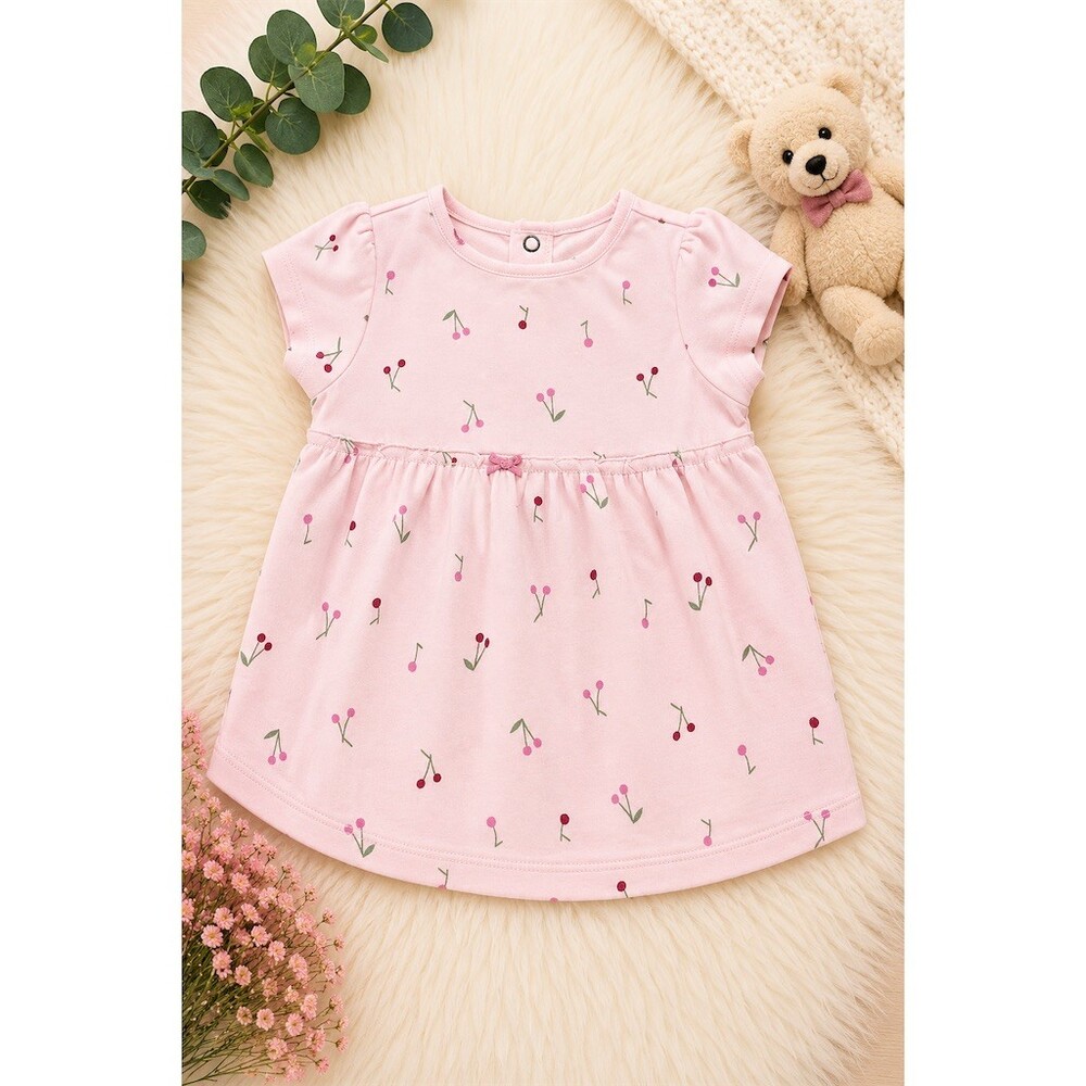 Carter's Child of Mine Baby Girl Dress Pink Cherry Print Short Sleeve Bow